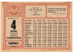 4 Ekim 1986 Takvim Yaprağı EFM1021 - 2