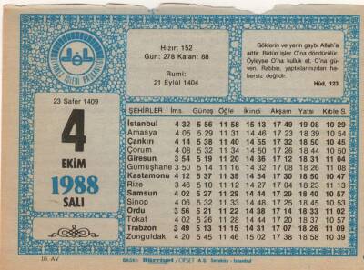 4 Ekim 1988 Takvim Yaprağı EFM(N)3191 - 3