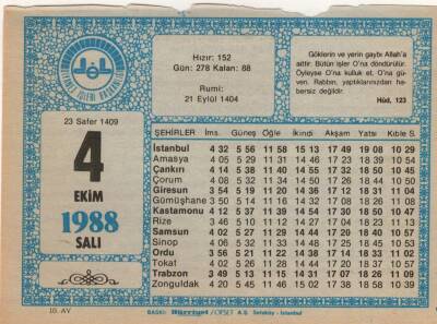 4 Ekim 1988 Takvim Yaprağı EFM(N)3191 - 1