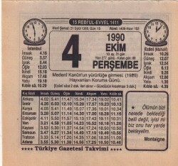 4 Ekim 1990 Takvim Yaprağı EFM(N)3129 - 1