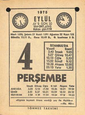 4 Eylül 1975 Takvim Yaprağı - Doğum Günü Hediyesi EFM(N)12492 - 1