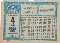 4 Eylül 1988 Takvim Yaprağı EFM(N)2620 - 3