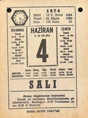 4 Haziran 1974 Takvim Yaprağı - Doğum Günü Hediyesi EFM(N)11971 - 1