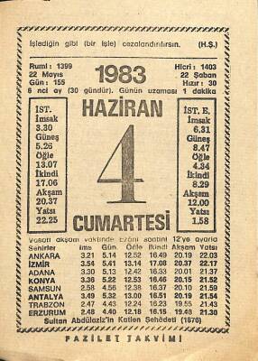 4 Haziran 1983 Takvim Yaprağı - Doğum Günü Hediyesi EFM(N)11989 - 1