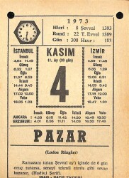 4 Kasım 1973 Takvim Yaprağı - Doğum Günü Hediyesi EFM(N)10707 - 4