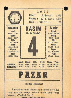 4 Kasım 1973 Takvim Yaprağı - Doğum Günü Hediyesi EFM(N)10707 - 4