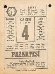 4 Kasım 1974 Takvim Yaprağı - Doğum Günü Hediyesi EFM(N)10766 - 4