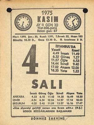 4 Kasım 1975 Takvim Yaprağı - Doğum Günü Hediyesi EFM(N)12578 - 1