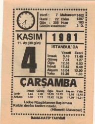 4 Kasım 1981 Takvim Yaprağı EFM(N)4256 - 3