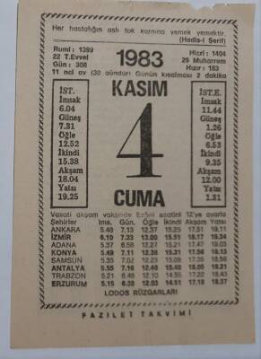 4 Kasım 1983 Takvim Yaprağı - Doğum Günü Hediyesi EFM(N)6928 - 1