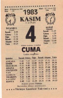 4 Kasım 1983 Takvim Yaprağı EFM(N)3948 - 3