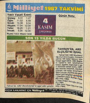 4 Kasım 1987 Takvim Yaprağı - Doğum Günü Hediyesi EFM(N)11941 - 1