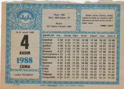 4 Kasım 1988 Takvim Yaprağı EFM(N)3434 - 3