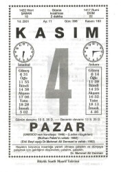 4 Kasım 2001 Takvim Yaprağı Doğum Günü Hediyesi EFM(N)3985 - 3