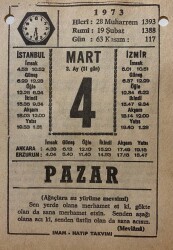 4 Mart 1973 Takvim Yaprağı - Doğum Günü Hediyesi EFM(N)8070 - 2