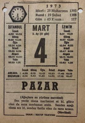 4 Mart 1973 Takvim Yaprağı - Doğum Günü Hediyesi EFM(N)8070 - 2