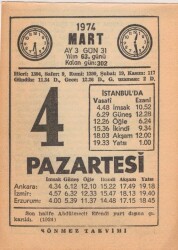 4 Mart 1974 Takvim Yaprağı EFM(N)5883 - 3