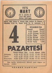 4 Mart 1974 Takvim Yaprağı EFM(N)5883 - 1