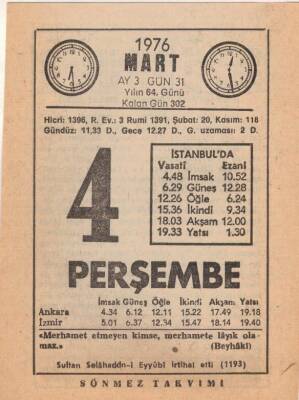 4 Mart 1976 Takvim Yaprağı EFM(N)5945 - 1