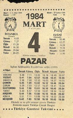 4 Mart 1984 Takvim Yaprağı - Doğum Günü Hediyesi EFM(N)11159 - 1