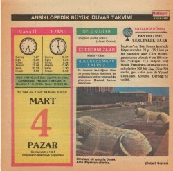 4 Mart 1984 Takvim Yaprağı EFM(N)5790 - 2