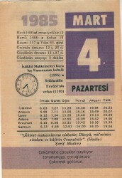 4 Mart 1985 Takvim Yaprağı EFM(N)6098 - 3