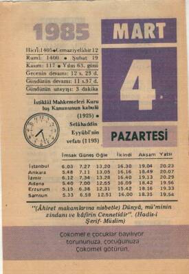 4 Mart 1985 Takvim Yaprağı EFM(N)6098 - 1