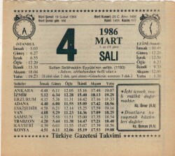 4 Mart 1986 Takvim Yaprağı EFM(N)5914 - 3