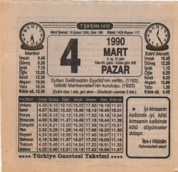 4 Mart 1990 Takvim Yaprağı EFM(N)5976 - 3