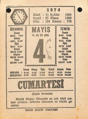 4 Mayıs 1974 Takvim Yaprağı - Doğum Günü Hediyesi EFM(N)12318 - 1