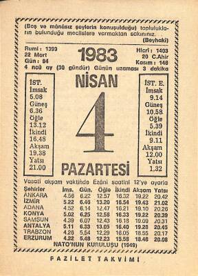 4 Nisan 1983 Takvim Yaprağı - Doğum Günü Hediyesi EFM(N)12496 - 1