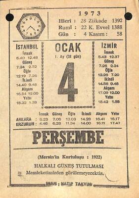 4 Ocak 1973 Takvim Yaprağı - Doğum Günü Hediyesi EFM(N)10813 - 4