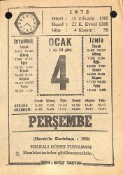 4 Ocak 1973 Takvim Yaprağı - Doğum Günü Hediyesi EFM(N)10813 - 3