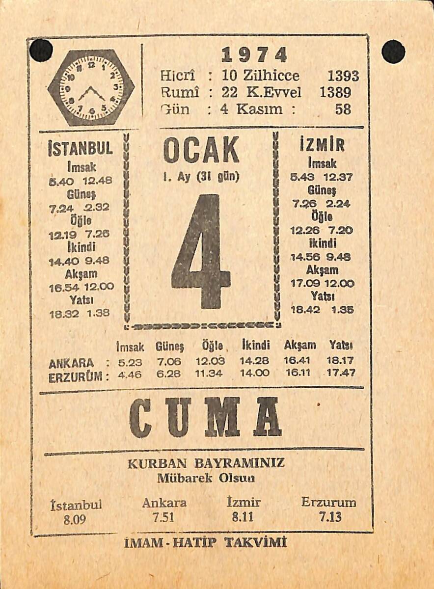 4 Ocak 1974 Takvim Yaprağı - Doğum Günü Hediyesi EFMN13686 - 1