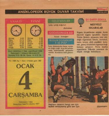 4 Ocak 1984 Takvim Yaprağı EFM(N)4619 - 1