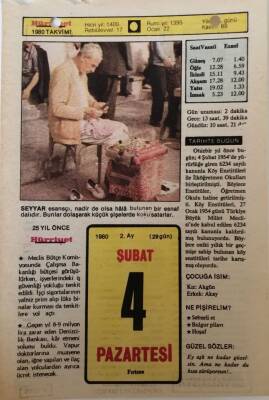 4 Şubat 1980 Takvim Yaprağı - Doğum Günü Hediyesi EFM(N)7613 - 1