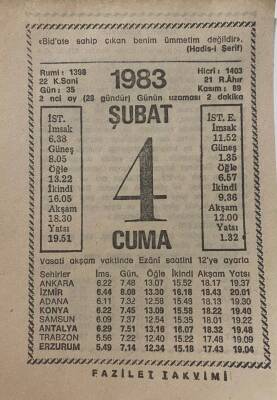 4 Şubat 1983 Takvim Yaprağı - Doğum Günü Hediyesi EFM(N)7801 - 1