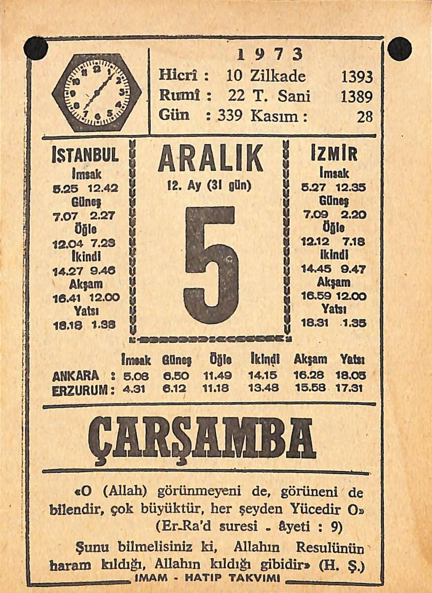 5 Aralık 1973 Takvim Yaprağı - Doğum Günü Hediyesi EFMN13681 - 1