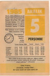 5 Aralık 1985 Takvim Yaprağı EFM(N)4102 - 3