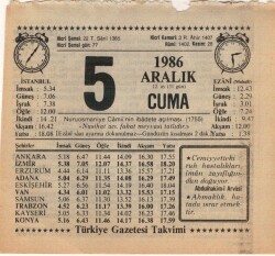 5 Aralık 1986 Takvim Yaprağı EFM(N)4317 - 3