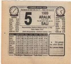 5 Aralık 1989 Takvim Yaprağı EFM(N)4195 - 3