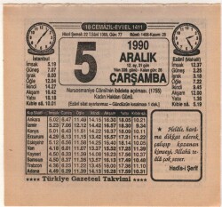 5 Aralık 1990 Takvim Yaprağı EFM(N)4133 - 3