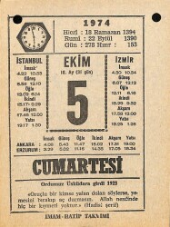 5 Ekim 1974 Takvim Yaprağı - Doğum Günü Hediyesi EFM(N)10566 - 4