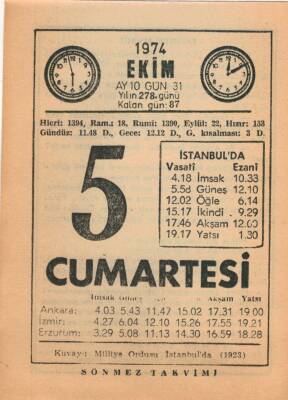 5 Ekim 1974 Takvim Yaprağı EFM(N)2975 - 3