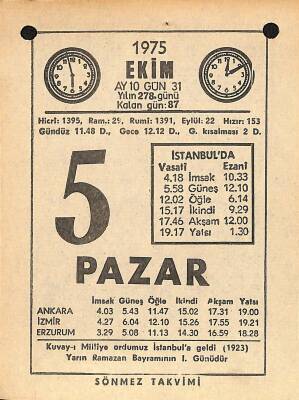 5 Ekim 1975 Takvim Yaprağı - Doğum Günü Hediyesi EFM(N)12569 - 1