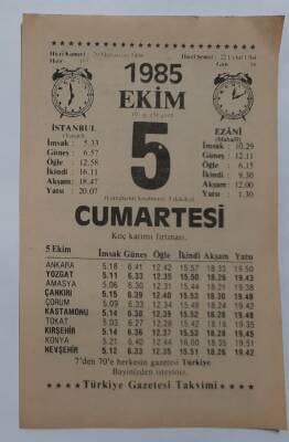 5 Ekim 1985 Takvim Yaprağı - Doğum Günü Hediyesi EFM(N)6839 - 1