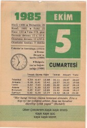 5 Ekim 1985 Takvim Yaprağı EFM(N)3037 - 3