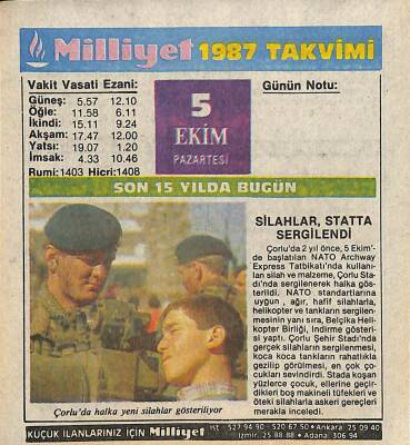 5 Ekim 1987 Resimli Takvim Yaprağı - Doğum Günü Hediyesi EFM(N)10503 - 4