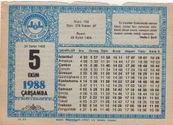 5 Ekim 1988 Takvim Yaprağı EFM(N)3192 - 3