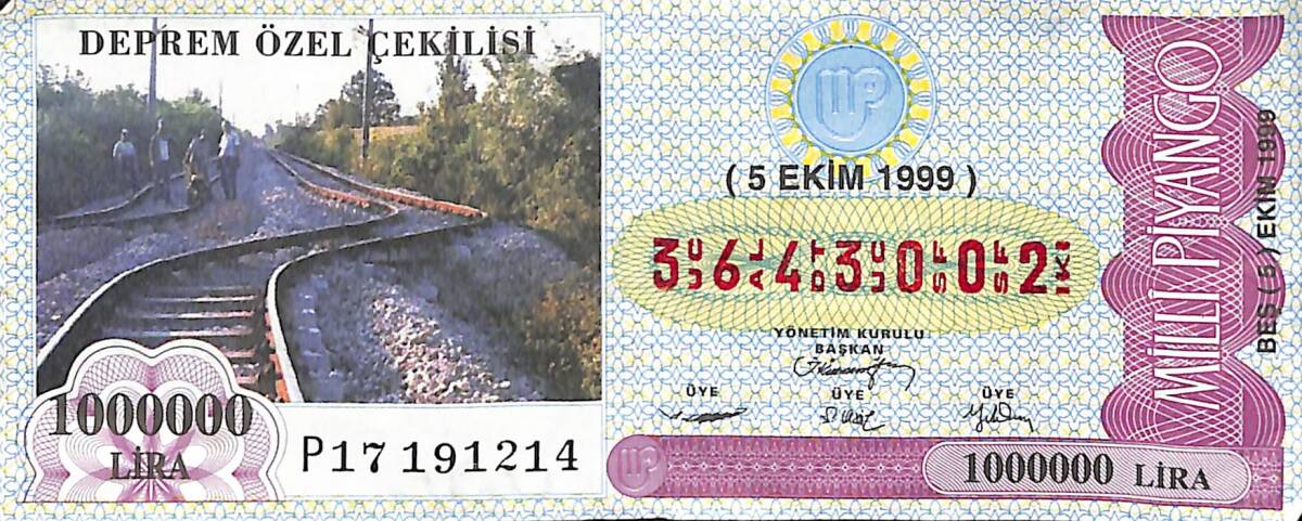 5 Ekim 1999 Deprem Özel Çekilişi Piyango Bileti PYB6493 - 1